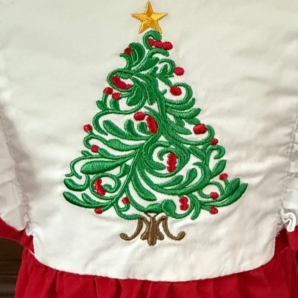Honeydew Christmas Tree Dress Girls Size 6 Red White Embroidered Holiday Dress